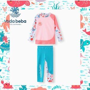 Voda Beba Kids Girls Swimsuit 2 Piece Rash Guard Set Long Sleeve Swim Shirt with